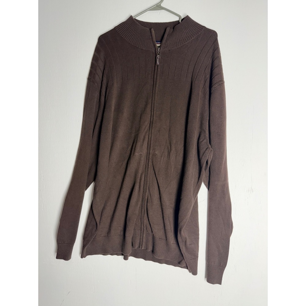 Roundtree & Yorke Mens 3XT Brown Full Zip Cardigan Sweater Mock Neck Ribbed Knit